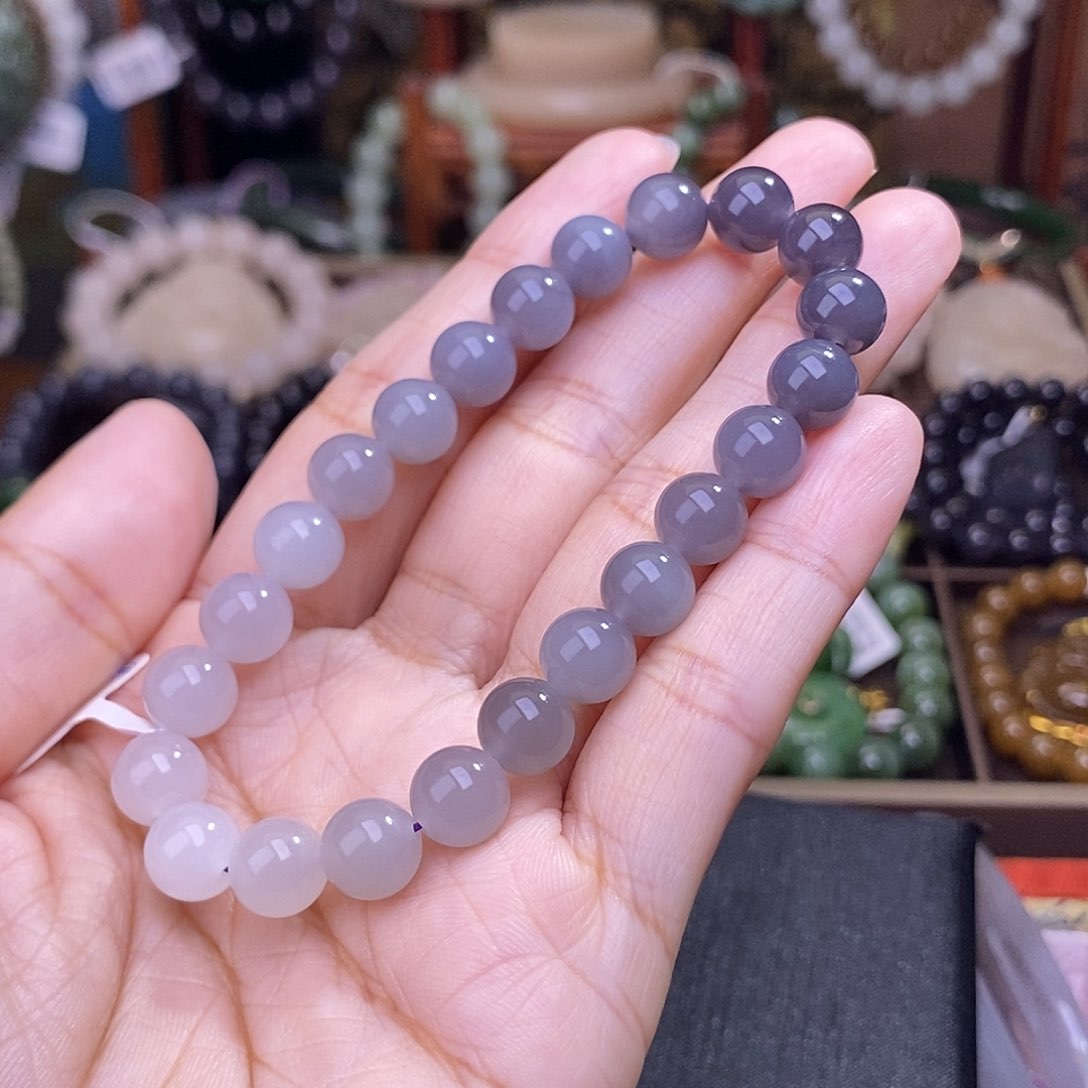 手链未镶嵌和田玉渐变色烟紫手链天花板约8MM