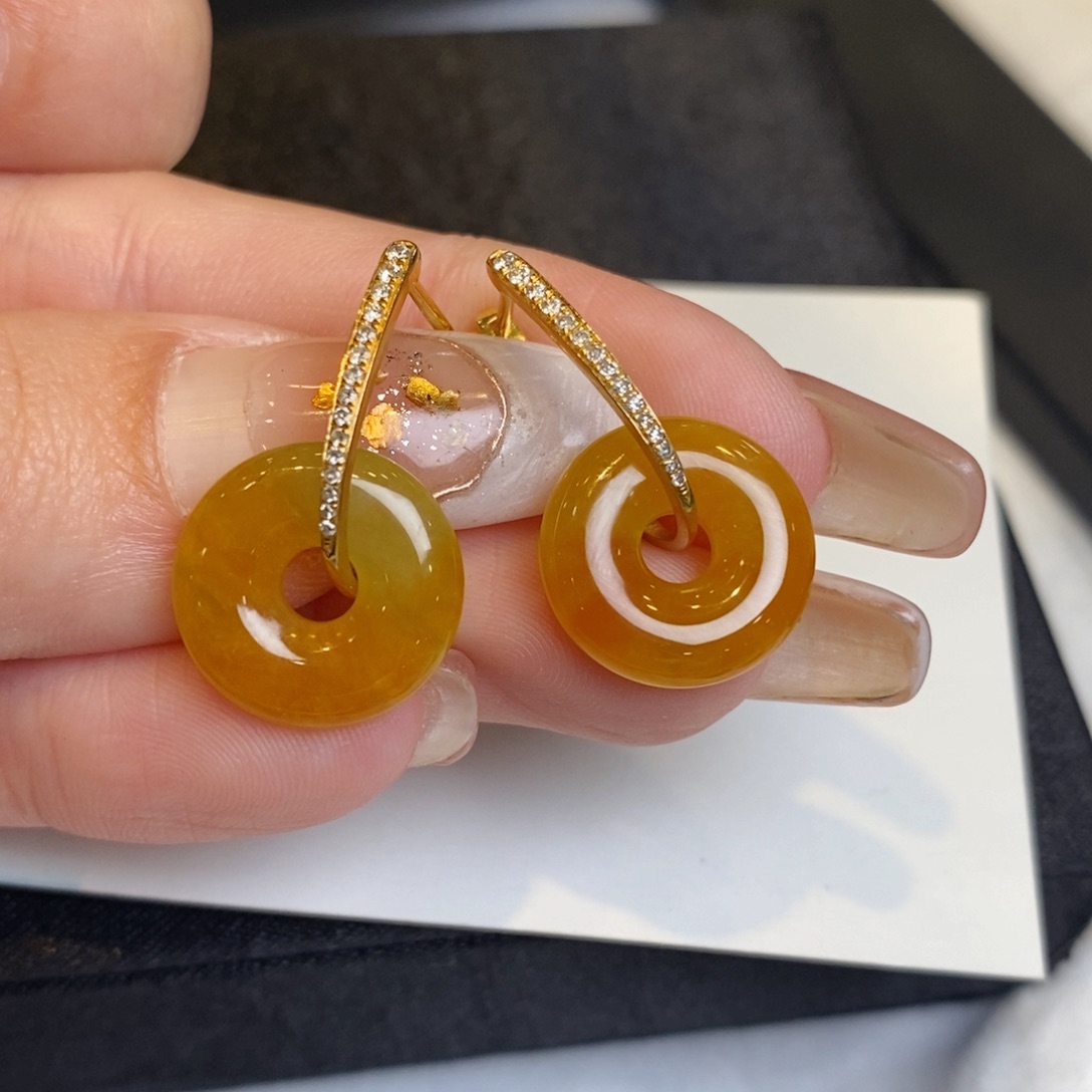 翡翠耳饰18K金镶嵌甜甜圈