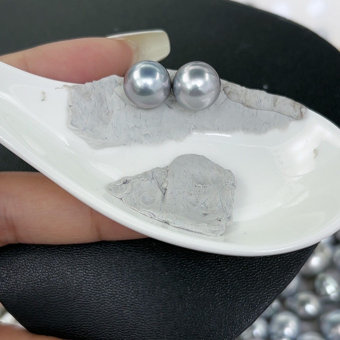 定制海水珍珠裸珠未镶嵌10-11mm铂金灰裸珠2颗