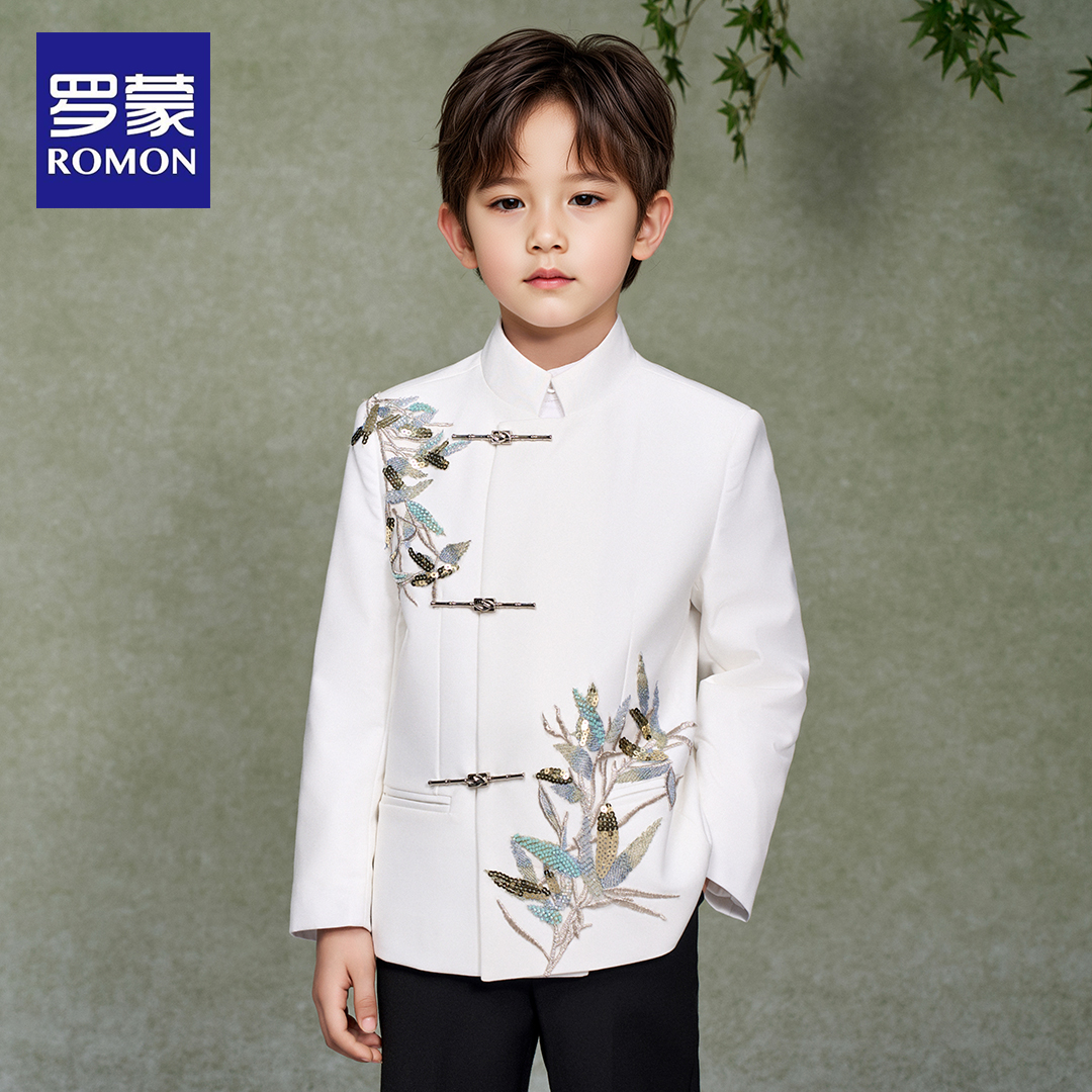 罗蒙童装男童中山装新中式唐装礼服国风外套小主持人表演走秀2076