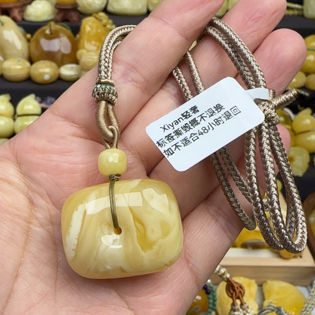 琥珀套链未镶嵌Z*不退换天然蜜蜡扣子