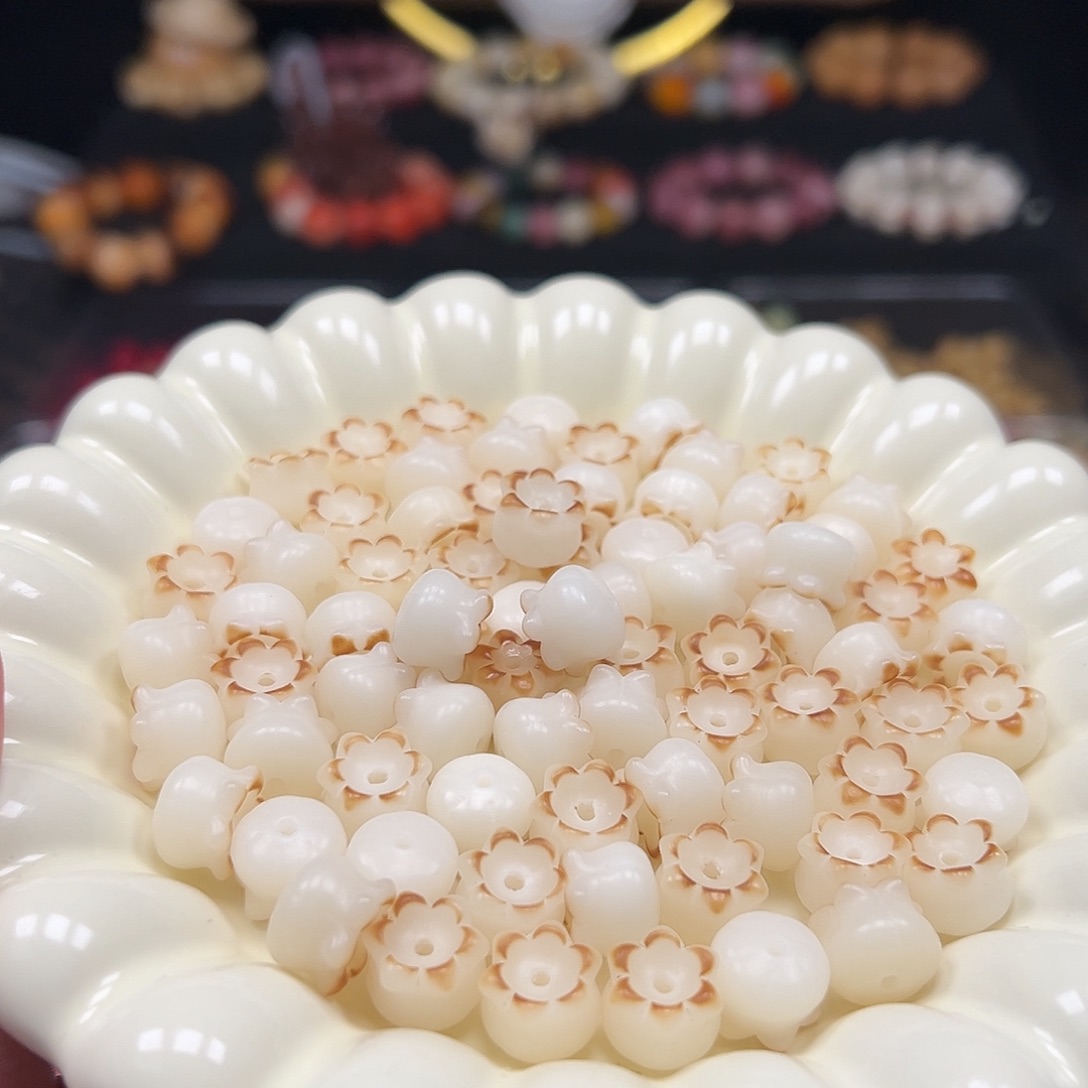 手串菩提根/象牙果卡12炭烤铃兰花100颗