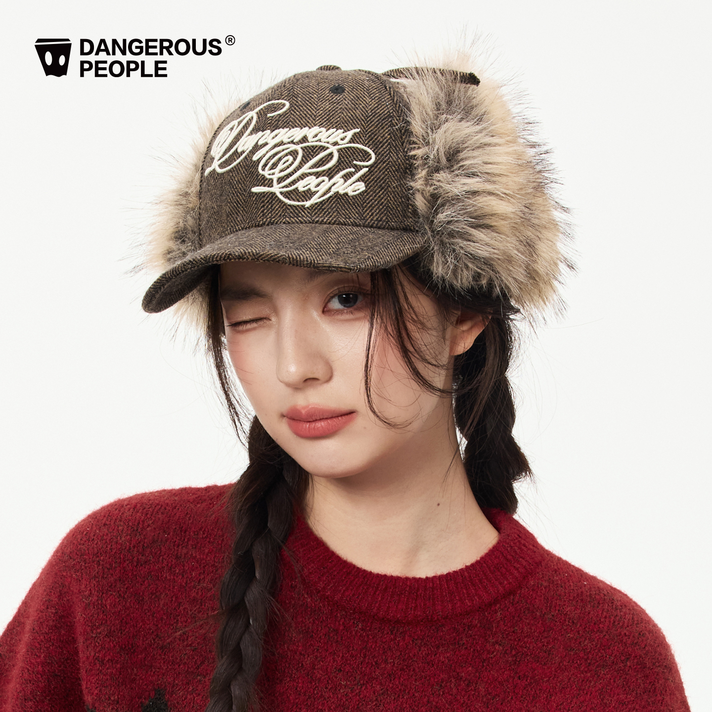 Dangerouspeople薛之谦dsp百搭潮牌毛绒护耳鸭舌帽冬季保暖帽子
