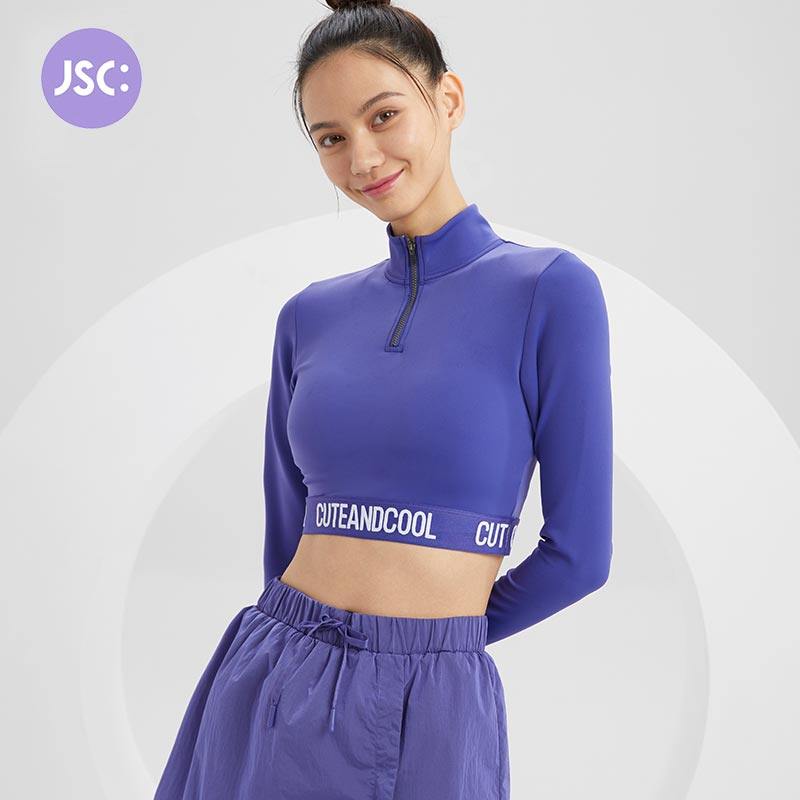 JSC时尚字母短款修身显瘦运动长袖T恤上衣健身休闲