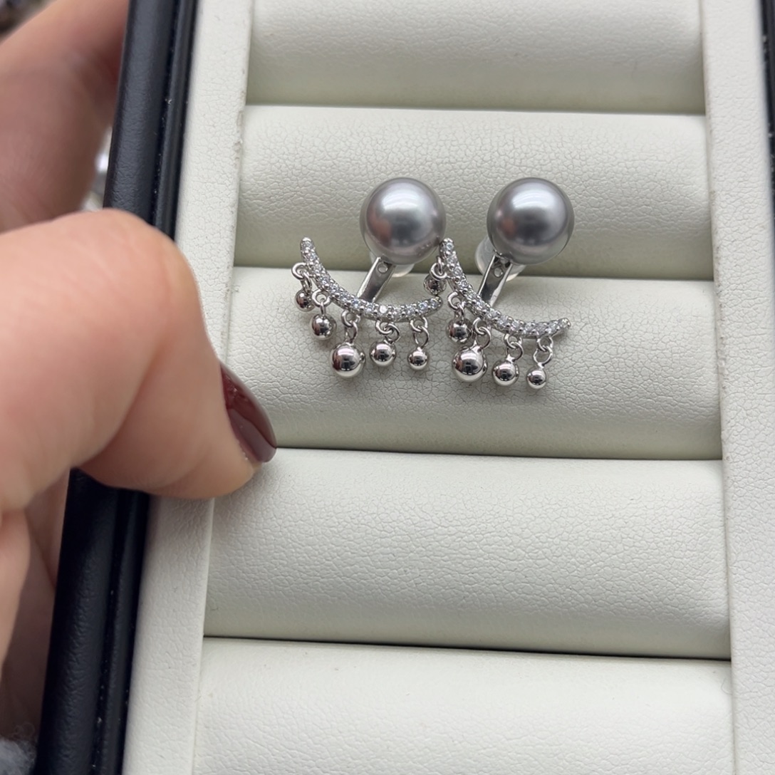 海水珍珠耳饰银S925镶嵌