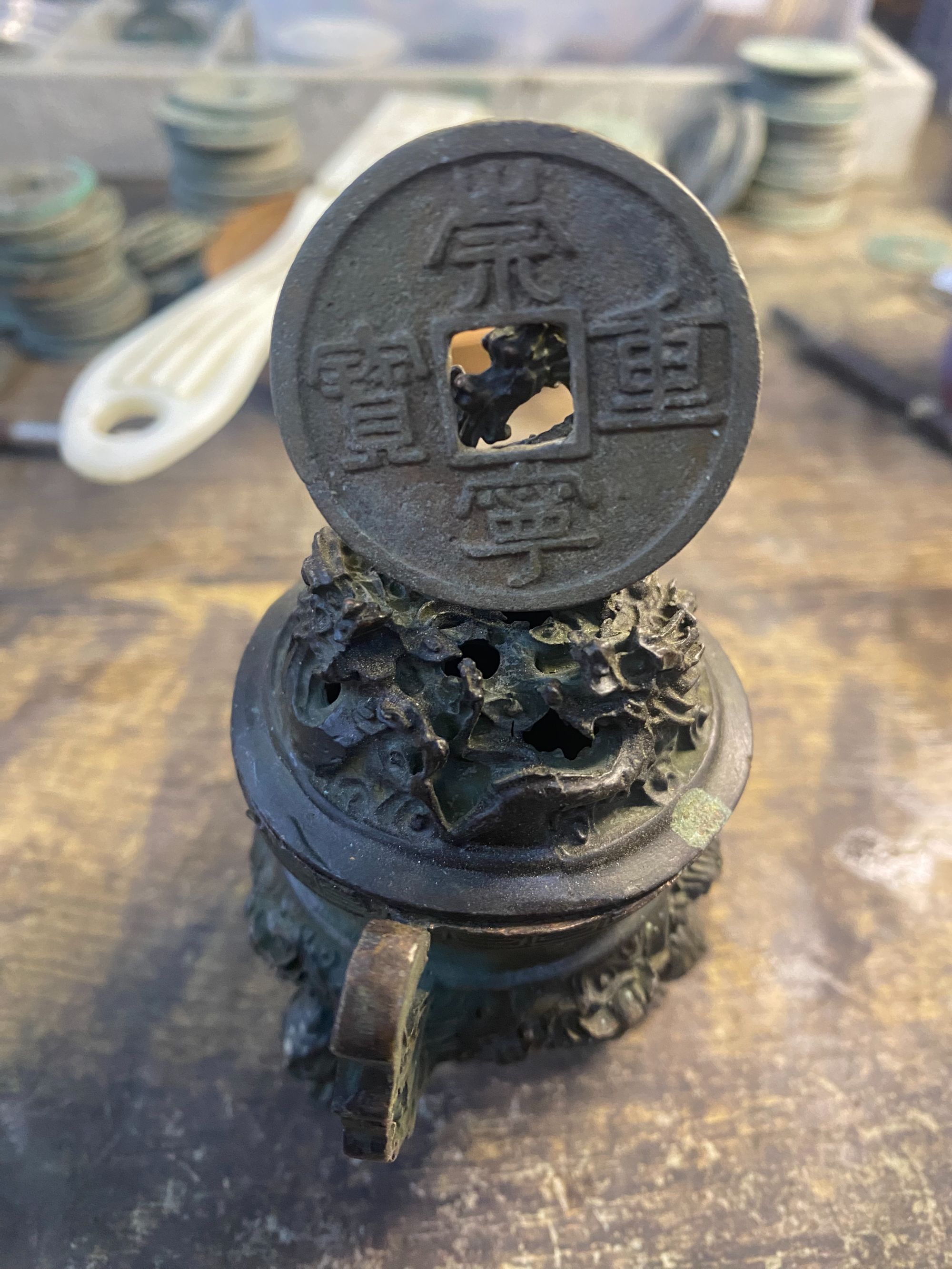 桌面摆件不含底座复古做旧铜钱汽车挂饰配饰