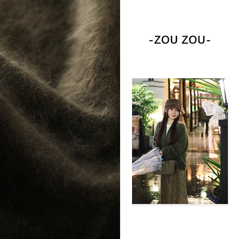 邹邹小个子新品 高品质羊绒拉绒开衫女秋冬亲肤保暖针织毛衣外套