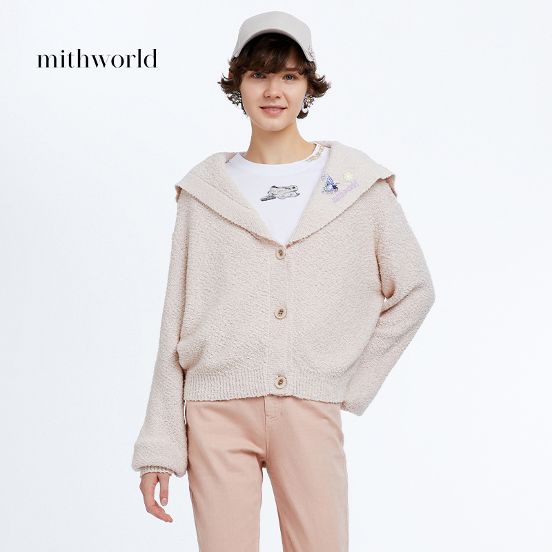 mithworld沵媞颗粒肌理V字披肩领型蝴蝶刺绣针织开衫新款女装