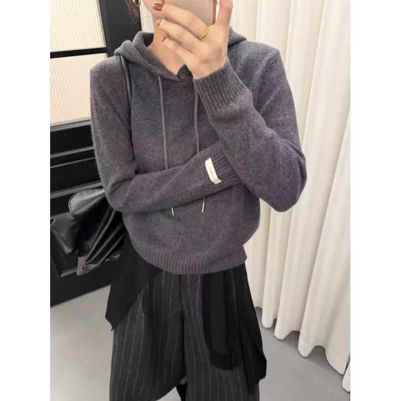 韩系简约休闲洋气连帽慵懒风软糯毛衣女2025冬新款百搭针织衫打底