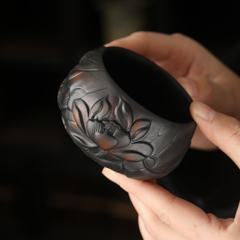 w0291云南建水荷花紫陶主人泡茶杯