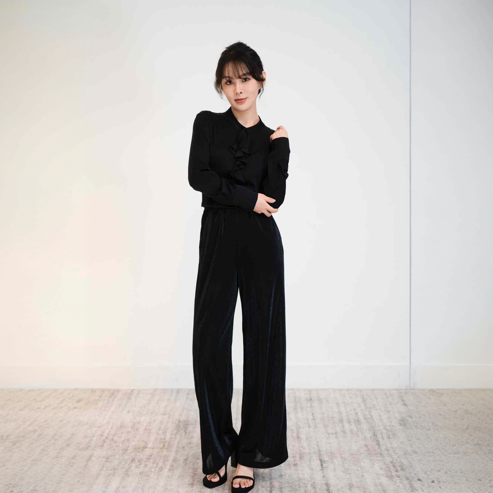 【大潘】 高级穿搭银丝阔腿裤  高腰时尚百搭窄版阔腿裤