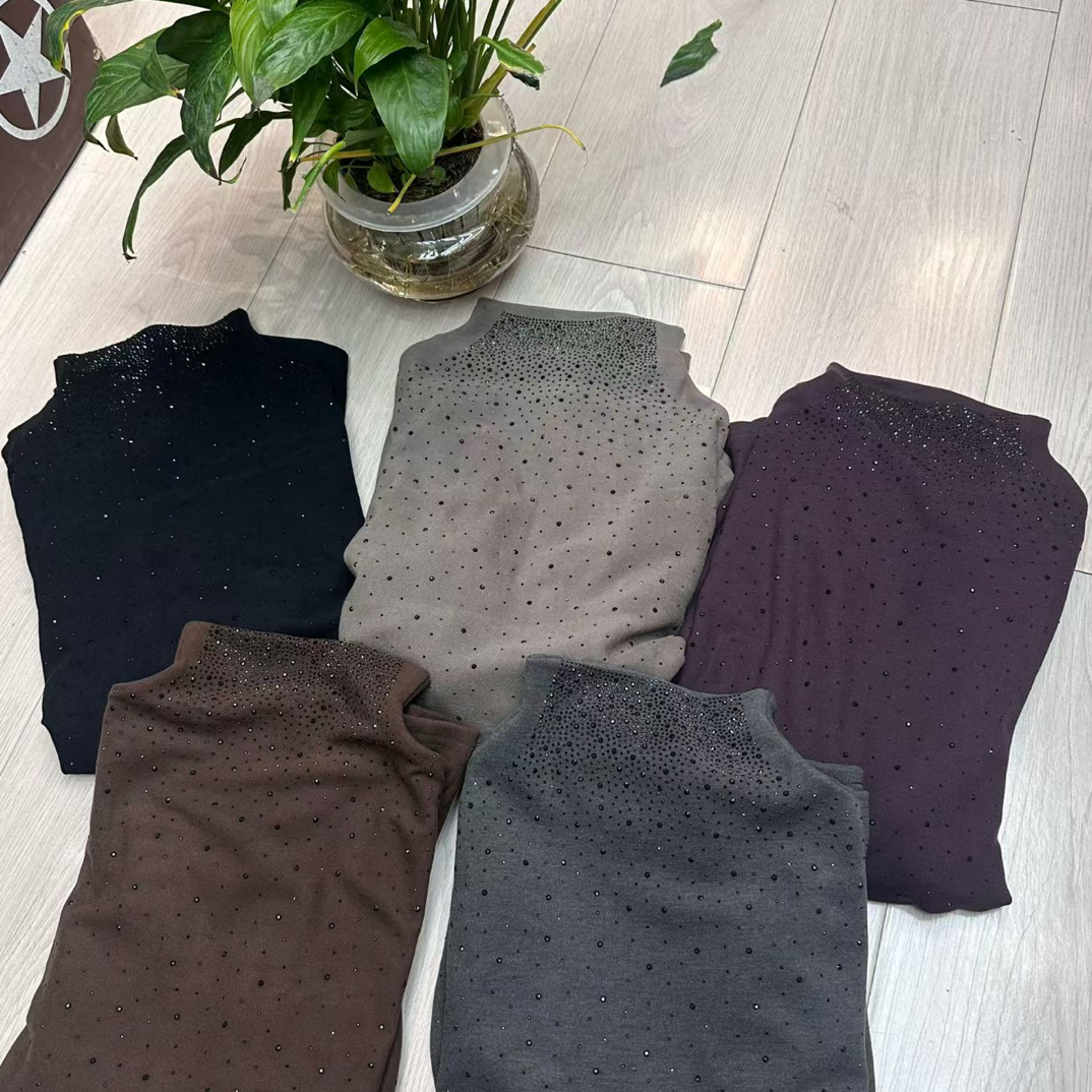 拉印同款女士半高领满天星打底衫