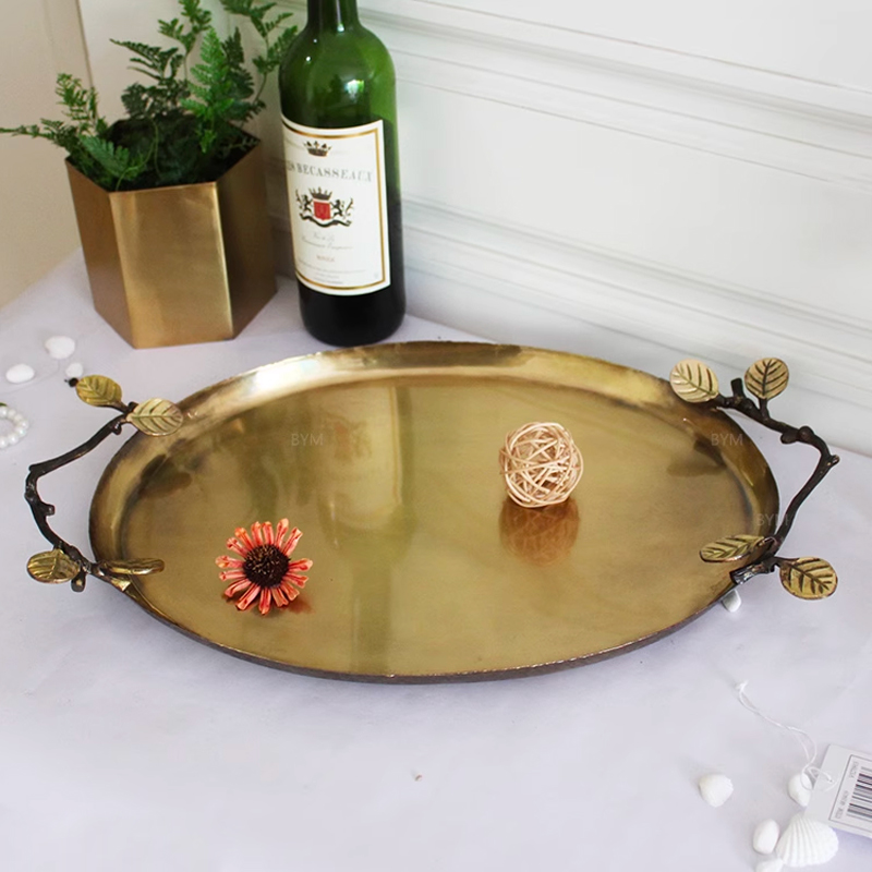 印度黄铜水果托盘干果盘创意奢华摆件装饰44*29*7cm