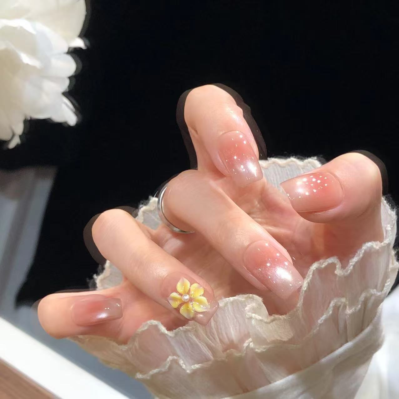 喵公子【鸡蛋花】【12片】纯手工穿戴甲可拆卸美甲光疗甲