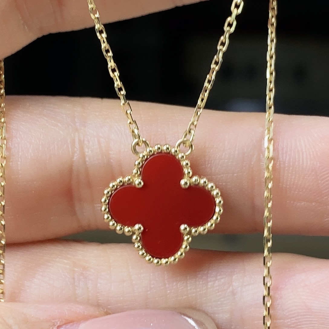 玛瑙/玉髓颈饰18K金镶嵌红15mm4.5克