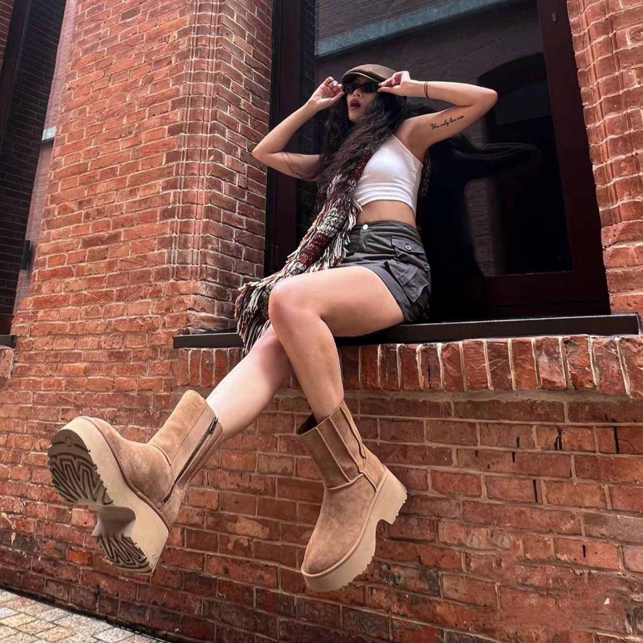 SR【7cm中筒人鱼】新款时尚厚底中筒人鱼休闲女士舒适保暖雪地靴