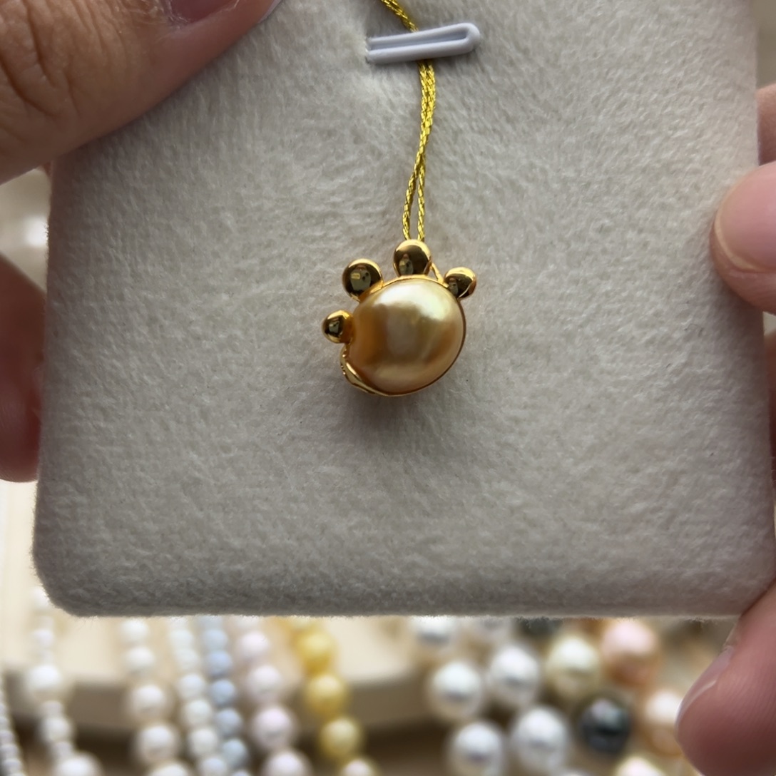 18K金镶嵌吊坠(不含链)海水珍珠海水金珠keshi猫爪吊坠