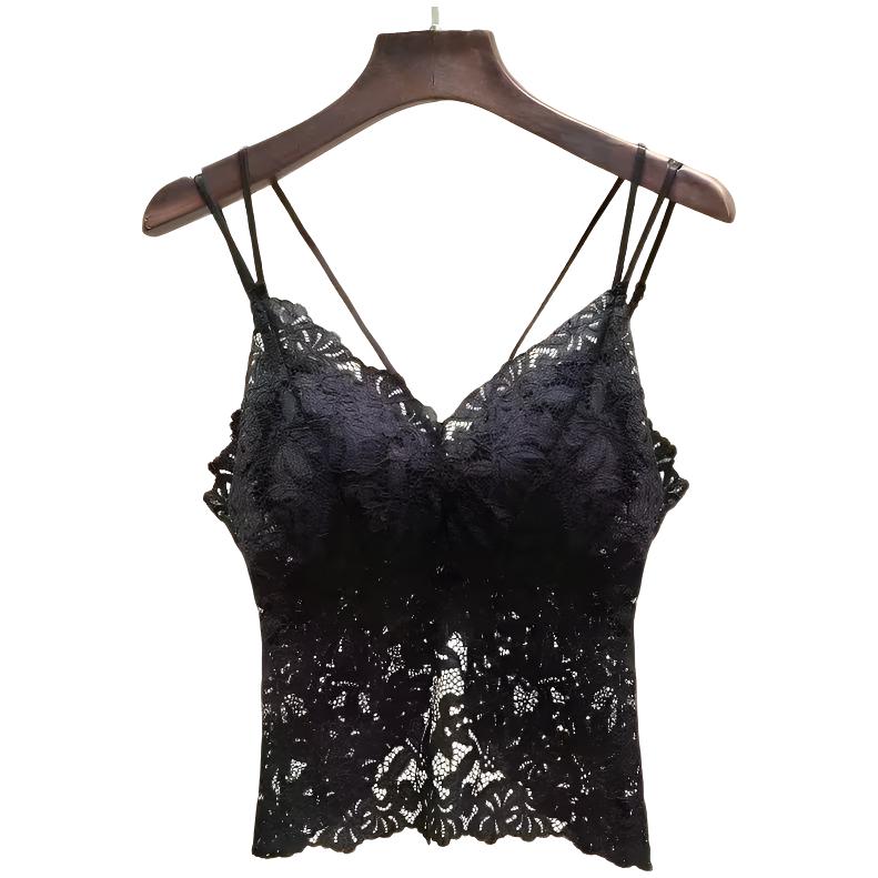 新款性感蕾丝薄款透气聚拢无钢圈一体式吊带内衣美背女背心打底