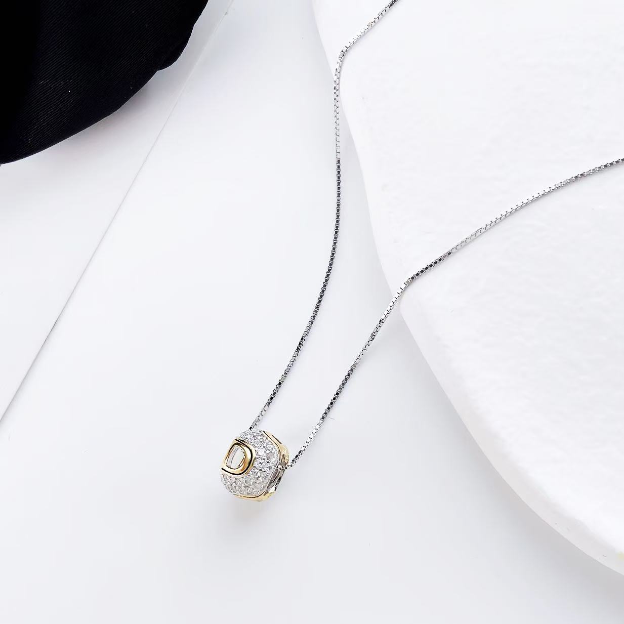 坠链均925银合成锆石 d237古丽古丽【双色路路通银项链锁骨】03770