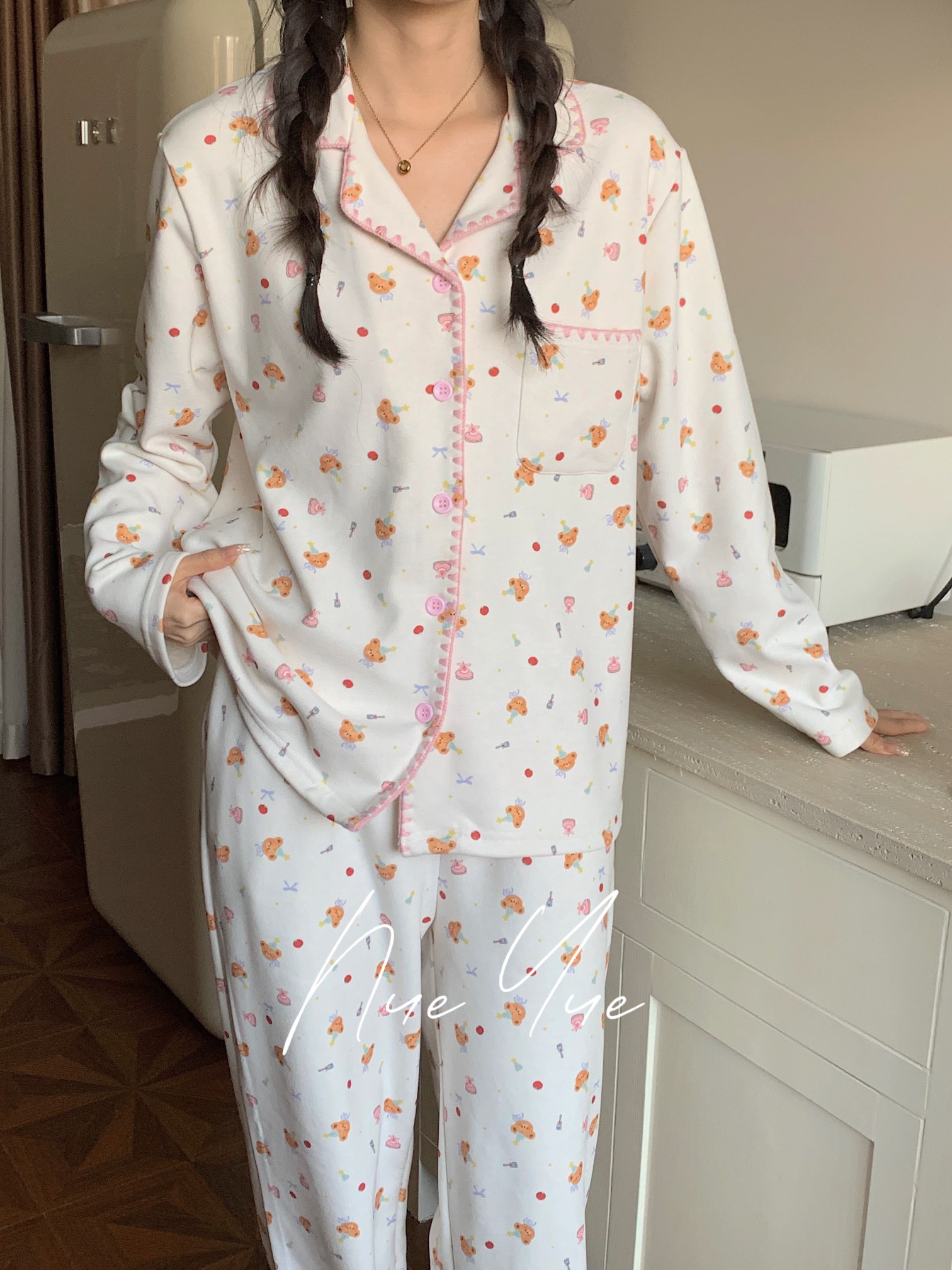 长裤秋季长袖家居服套装可爱睡衣吸汗大码粉色秋冬