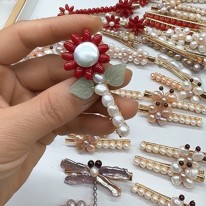 淡水珍珠发饰银S925镶嵌