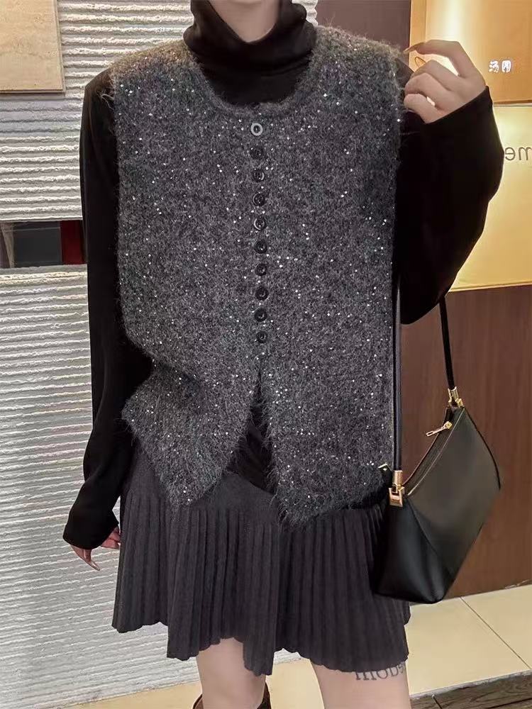 七言家 单排扣亮片马甲背心1