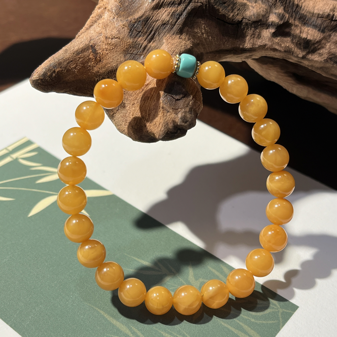 小蜜桃 天然鸡油黄妖花蜜蜡手链 小众设计款 多样性发其一