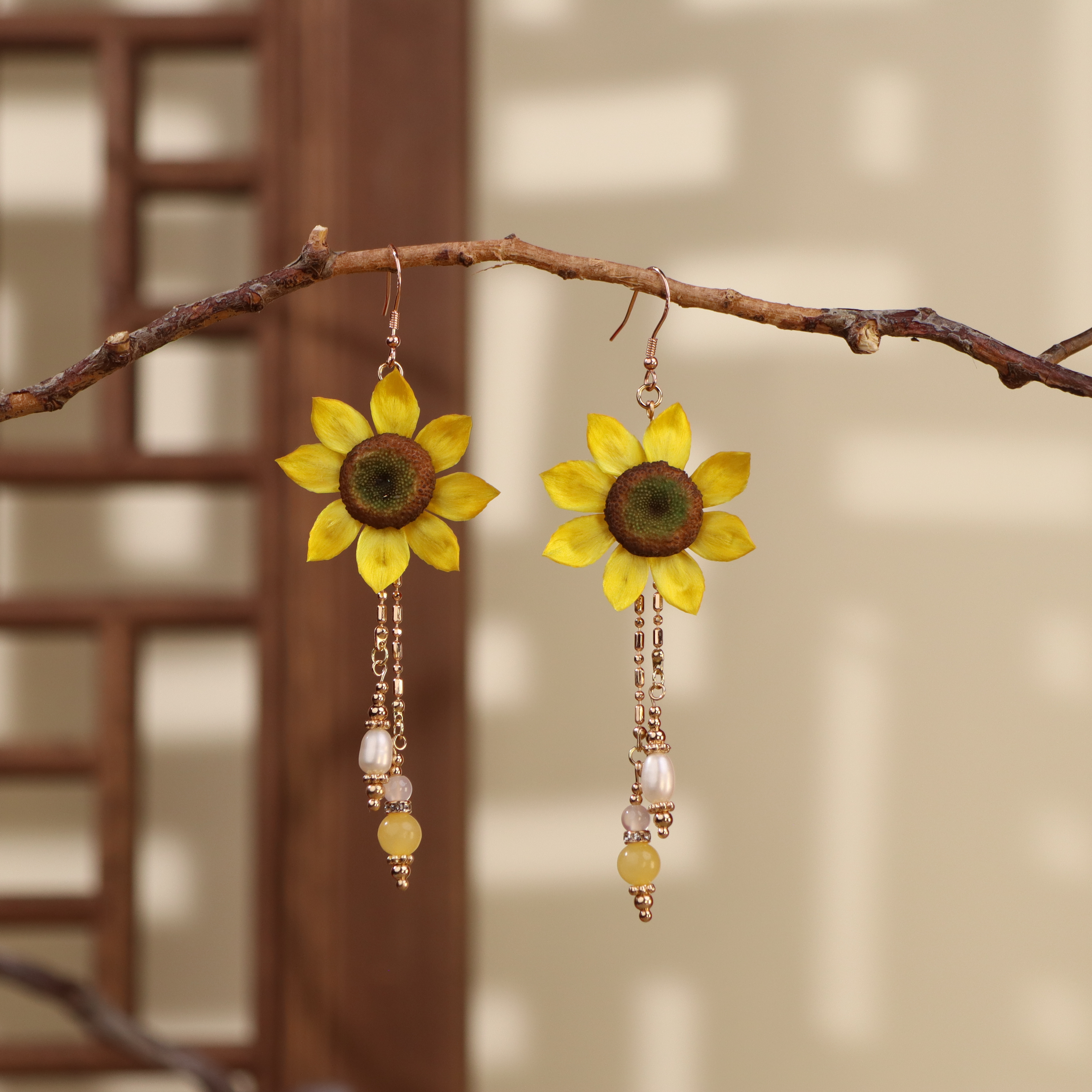 非金属布艺耳饰 【灿烂千阳】 非遗绒花向日葵耳环（使用后不可退）