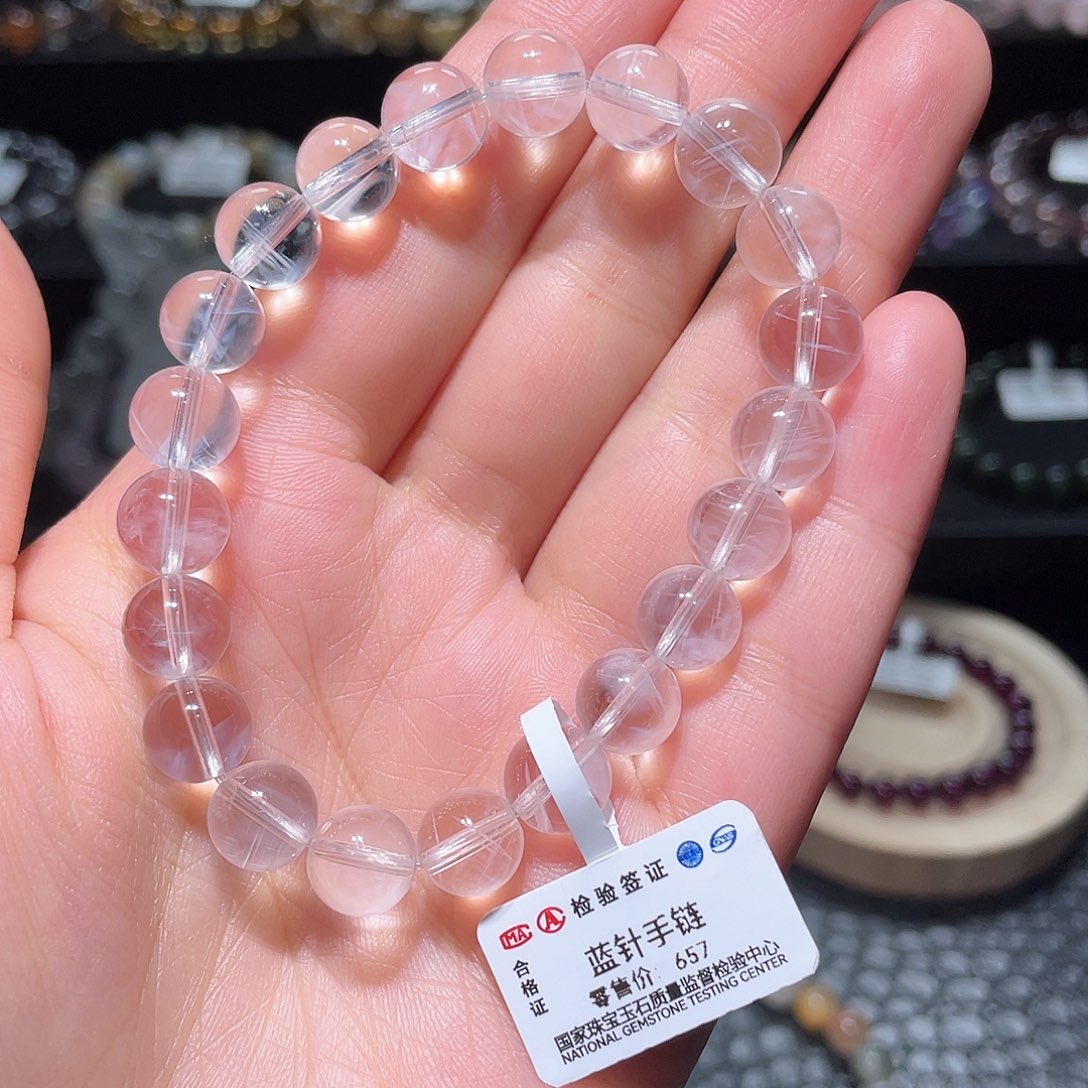 水晶手链未镶嵌蓝针手链，晶体通透