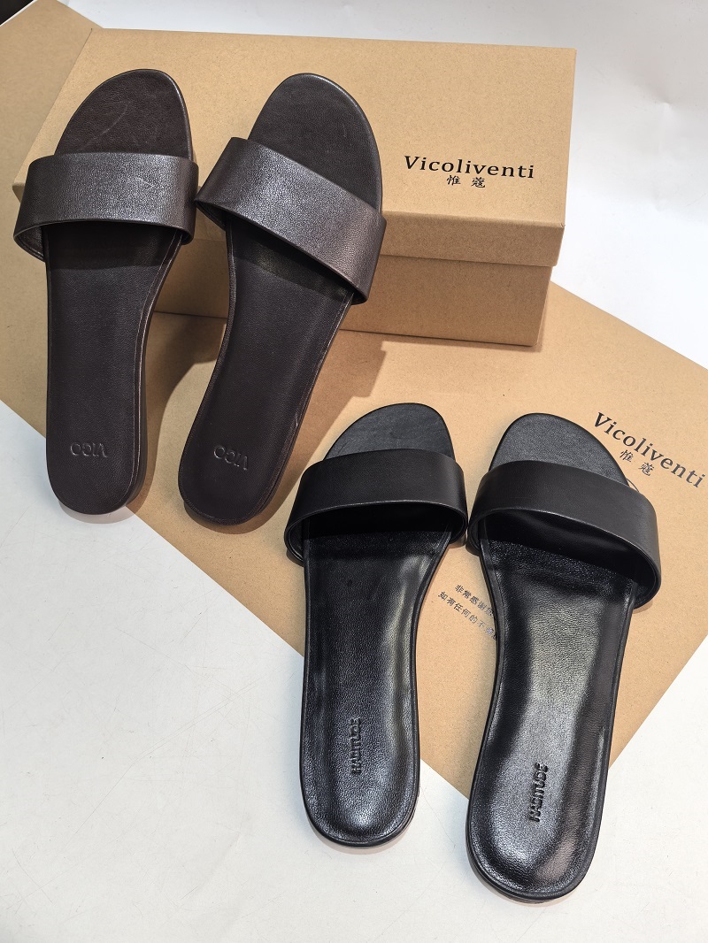 惟蔻/平跟/羊皮/经典简约羊垫一字带平底拖鞋