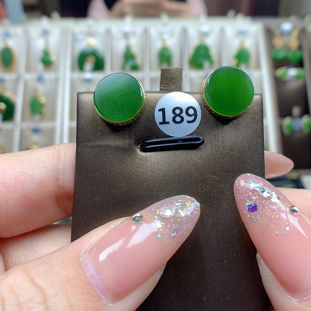 和田玉耳饰18K金镶嵌10