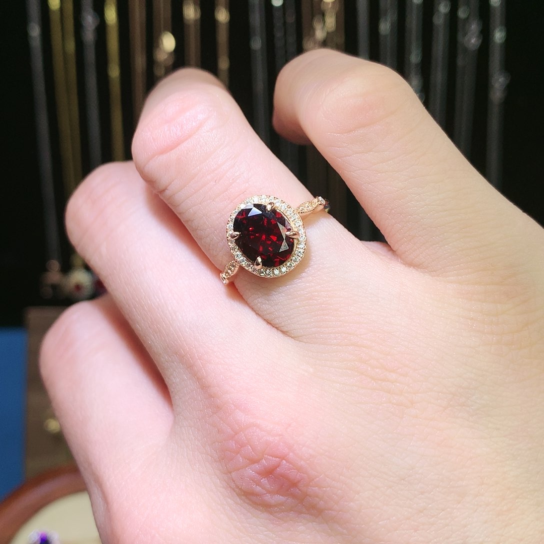 石榴石戒指银S925镶嵌