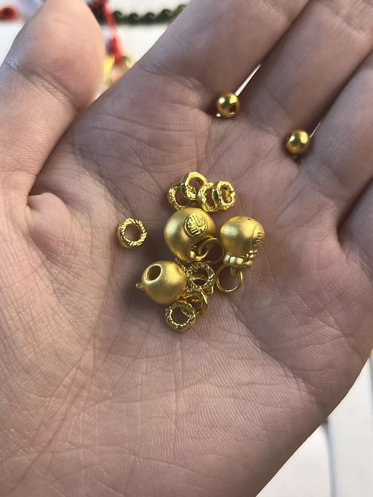 足金999提溜＋卡5金珠＋中穿编绳