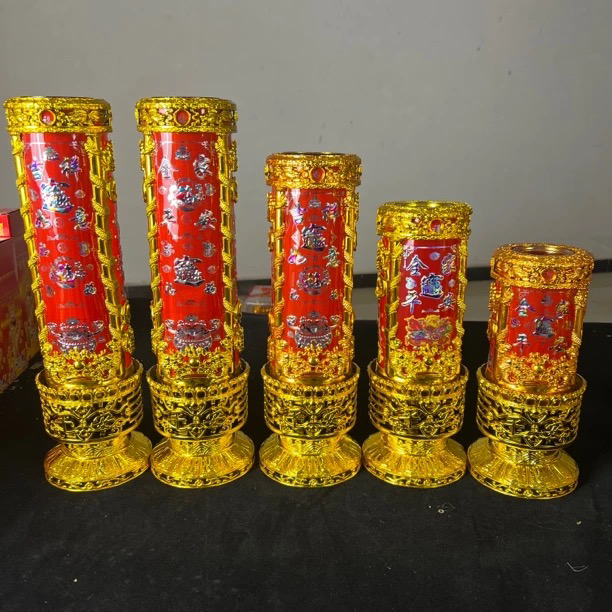 钱多多无烟水晶防风红蜡烛家用喜庆节日供奉适用