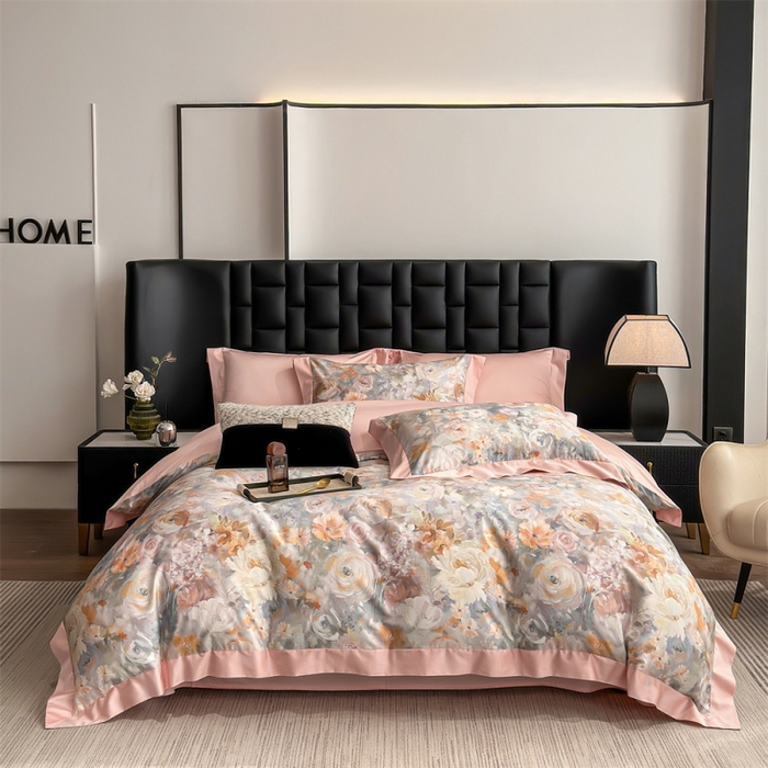 新款全棉数码印花平角款四件套机洗亲肤轻奢丝滑欧式磨毛双层被套