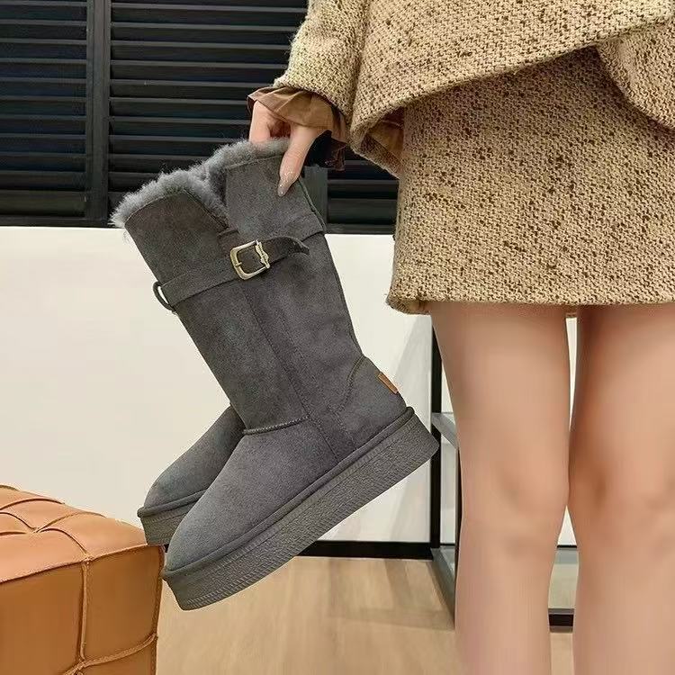 【SiSi】新疆包邮2025皮带扣雪地靴厚底增高防滑加绒加厚百搭高筒靴