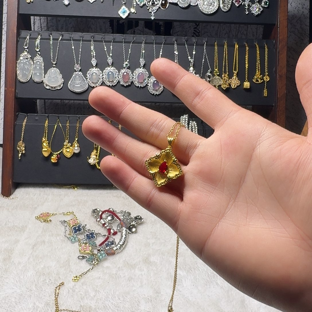 吊坠925银花岗岩布布项链