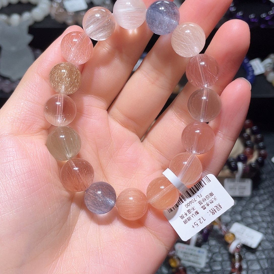 水晶手链未镶嵌兔毛手链，晶体通透