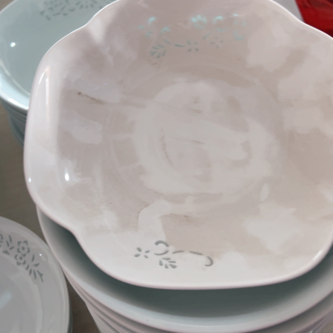 瓷白玲珑异型深盘4个