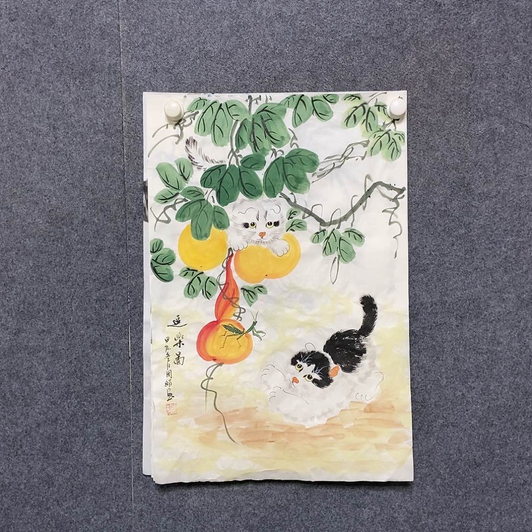 国画四尺三开一副