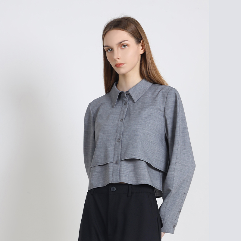 Jane express/简表达25春新款衬衣翻领长袖衬衫小众设计CCY51004