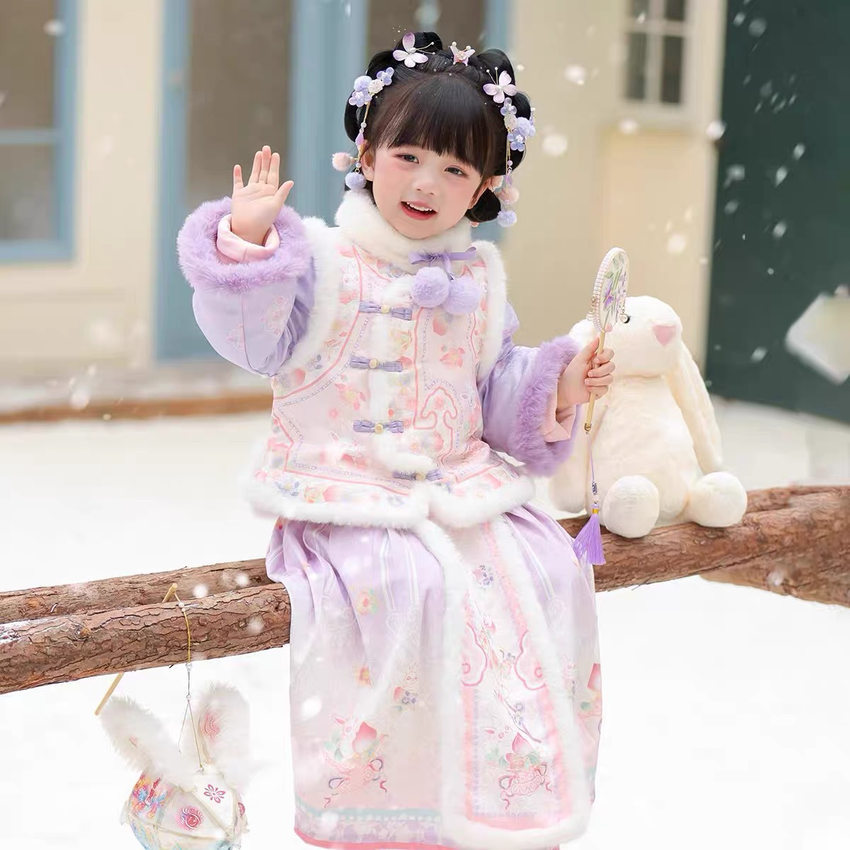 女童国风加厚冬季汉服马面裙套装拜年服