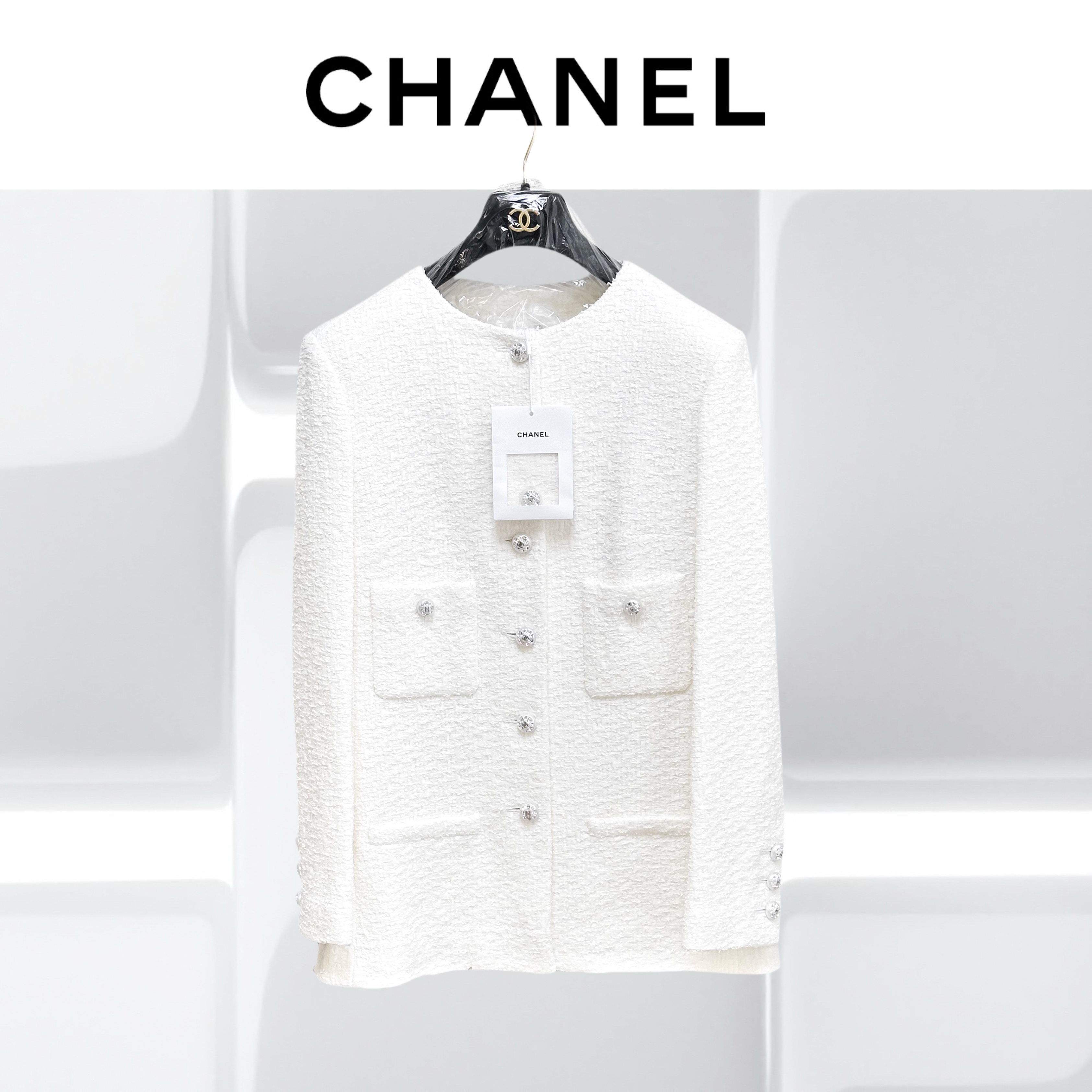 99新 Chanel/香奈儿 38码 白色 钻扣 长袖 编织 外套