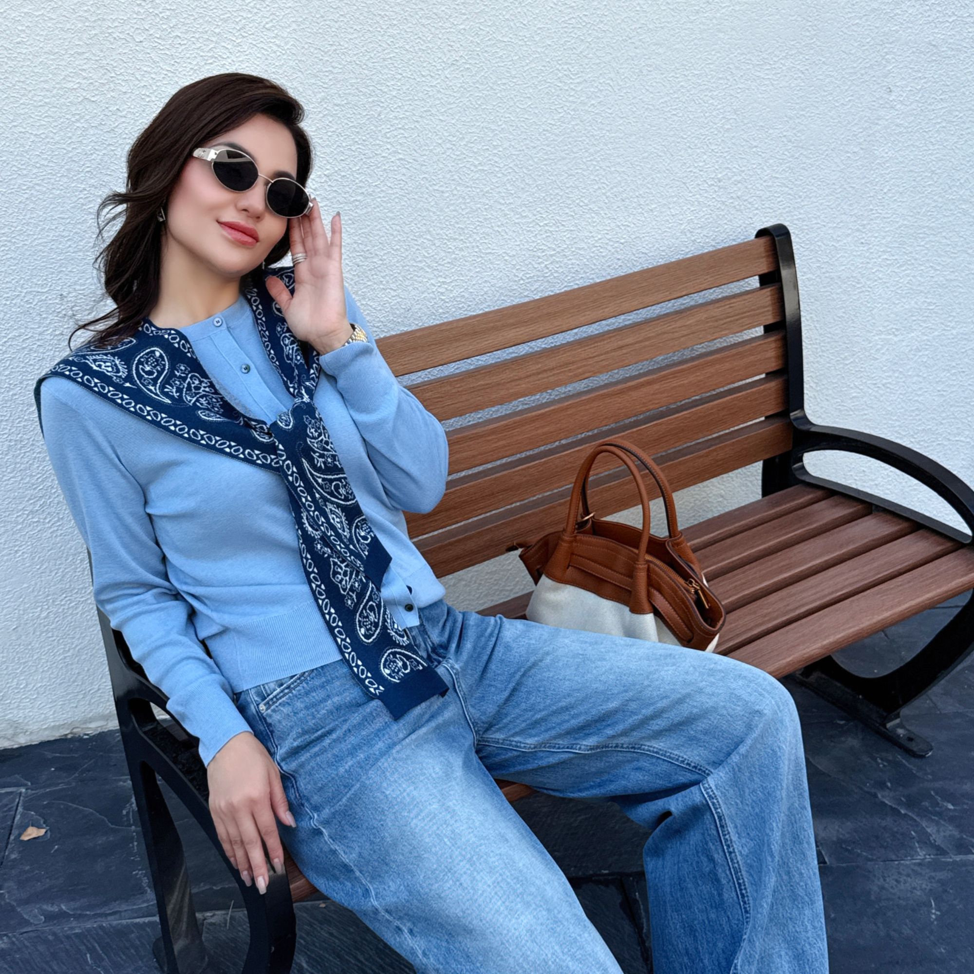 MUBINE 秋季新款复古简约腰果花披肩百搭开衫毛衣 25226