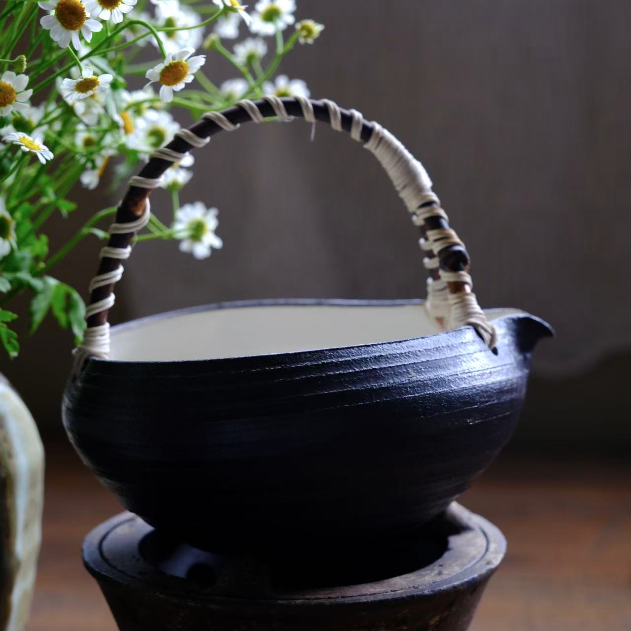 小喜宅 （微瑕）澜夜桃心提梁花器