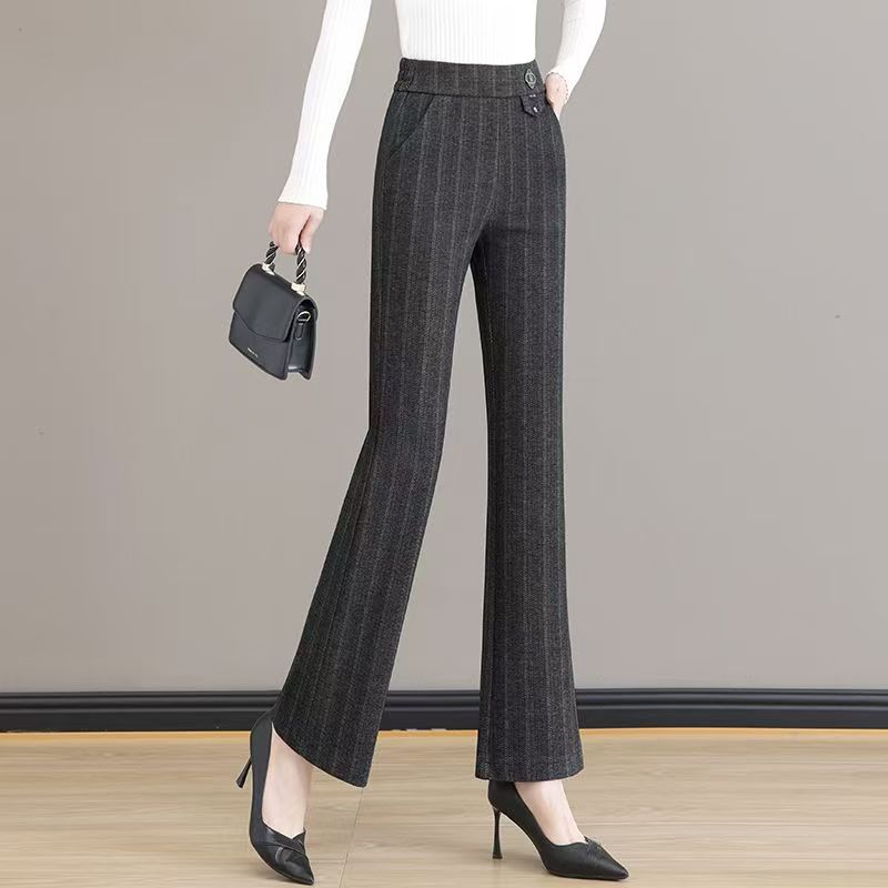 #1688加厚毛呢微喇裤秋冬高腰时尚显瘦直筒喇叭裤子