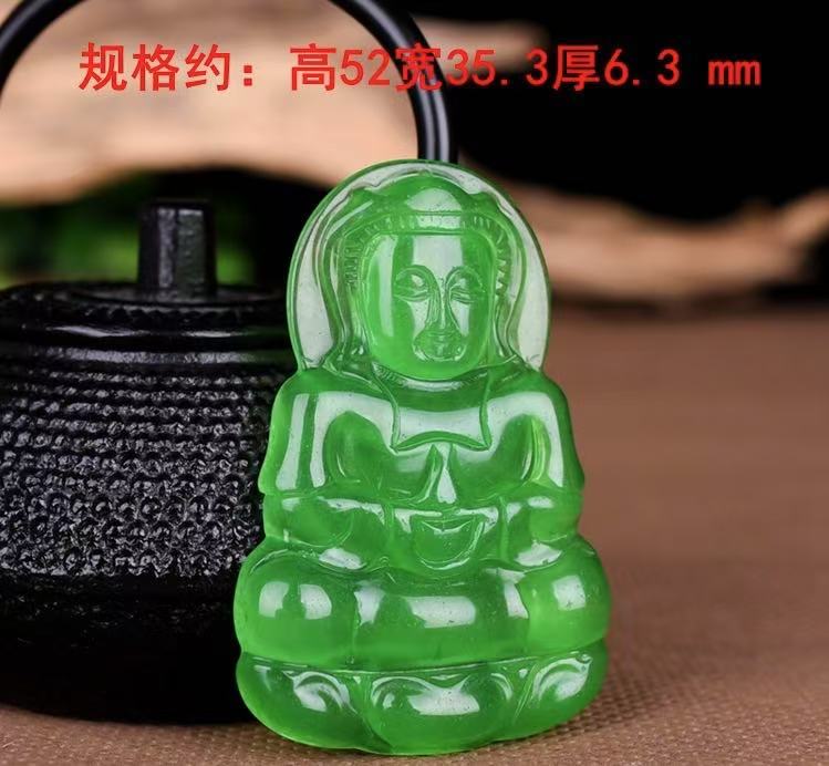 缅A纯正满绿色缅翠正装观音盆景石