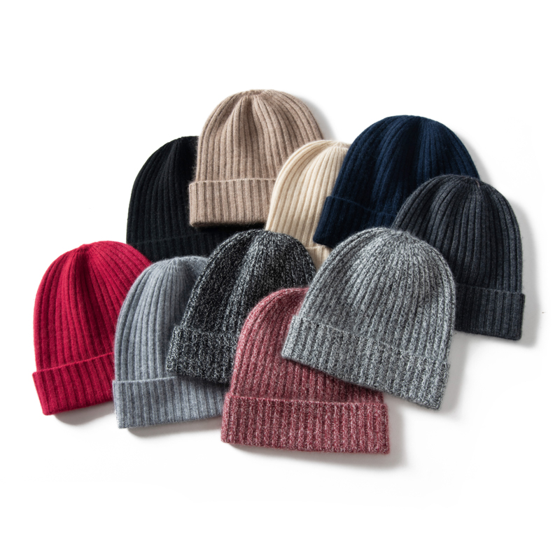 高品质羊绒帽子抽条男女同款针织帽