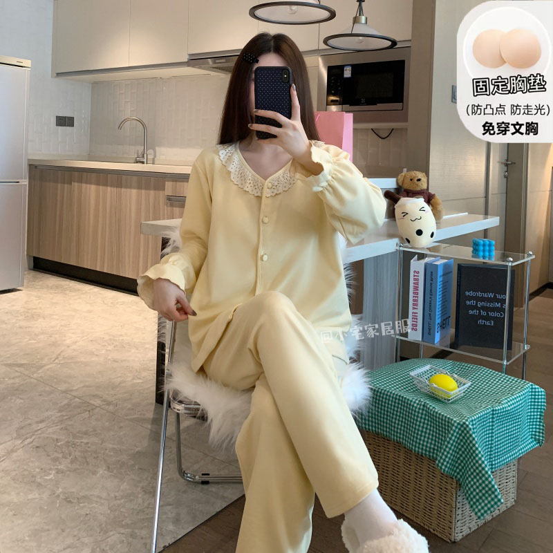 带胸垫秋冬季睡衣女款高级感韩版ins风少女保暖冬天家居服套装