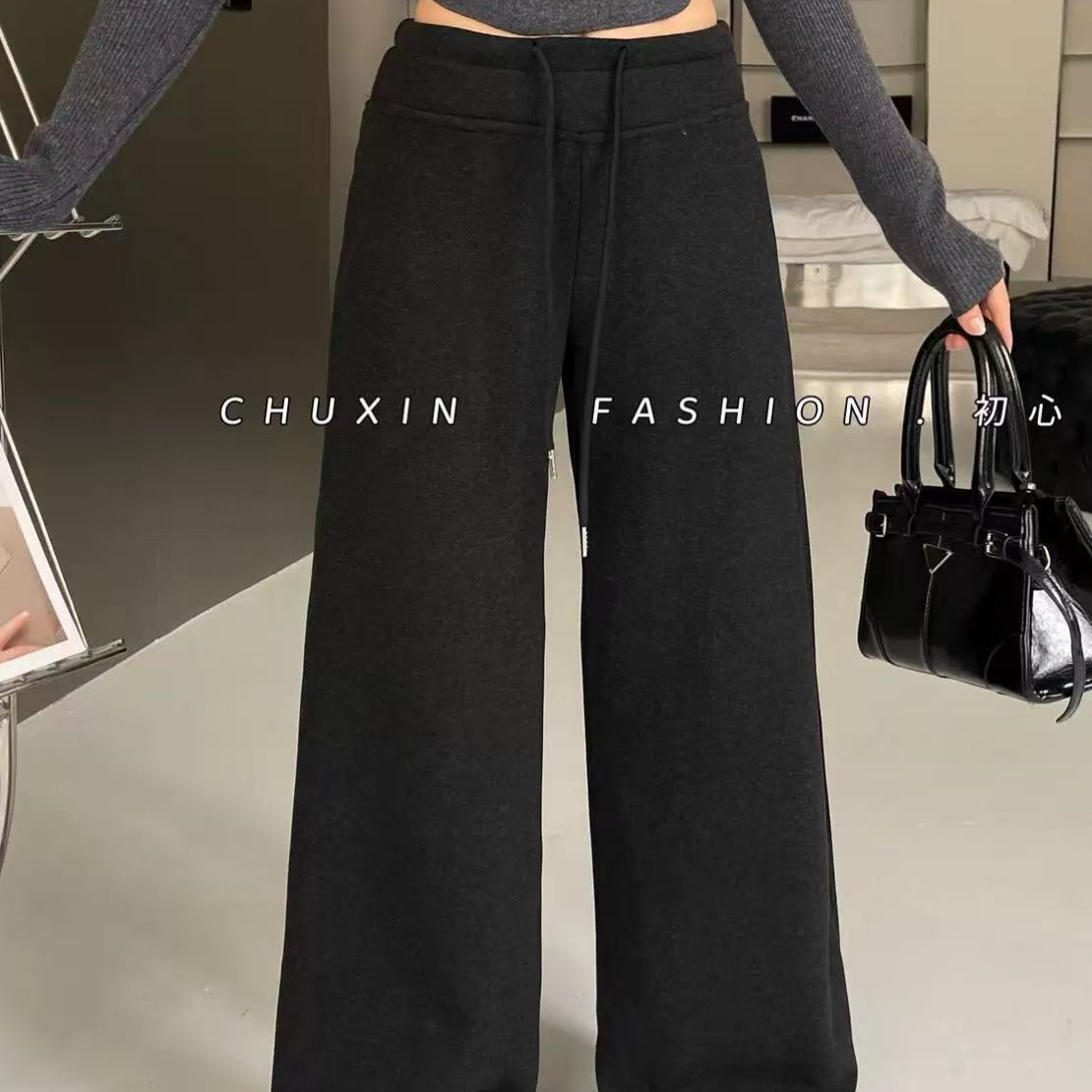 衣号店 冬款加绒巨显瘦垂感抽绳休闲面膜阔腿裤18280